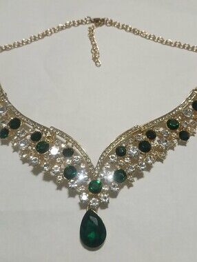 Gold-Tone Green & Crystal Statement Necklace